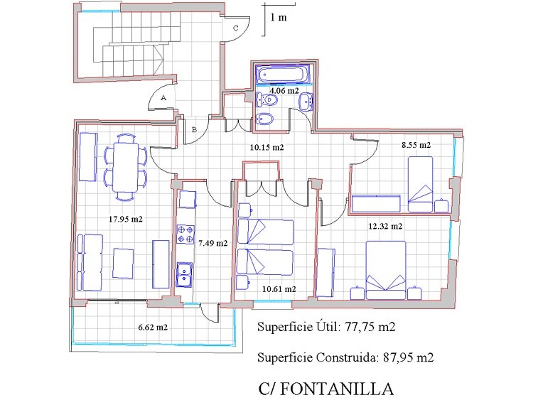 Plano del piso 1&ordm;D sito en Avenida de la Estaci&oacute;n n&ordm;28 de Zafra - PROHERGON