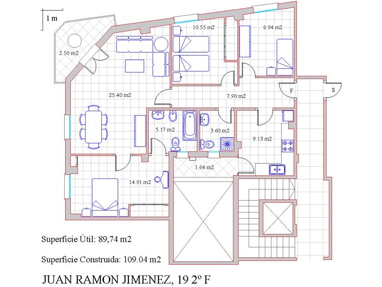 Plano del piso 2&ordm;F sito en C/ Juan Ram&oacute;n Jim&eacute;nez n&ordm;19 de Zafra - PROHERGON